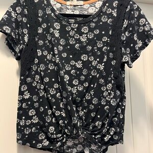 Rewind Black Tie Front Short Sleeve T-Shirt